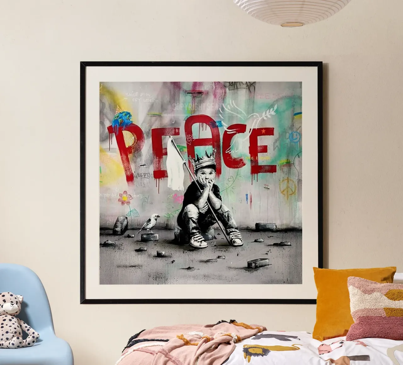 Voglio la pace poster con telaio in legno da Betty Shops