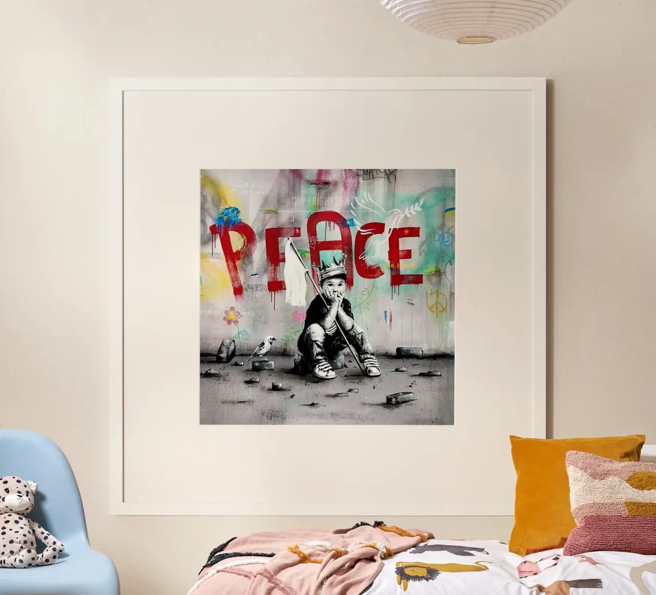Voglio la pace poster con telaio in legno da Betty Shops