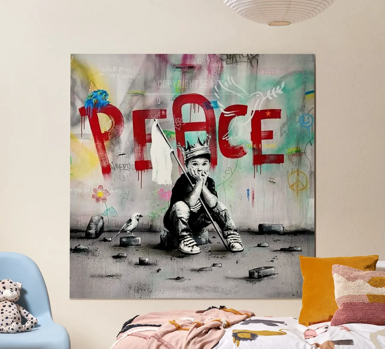 Voglio la pace poster con telaio in legno da Betty Shops