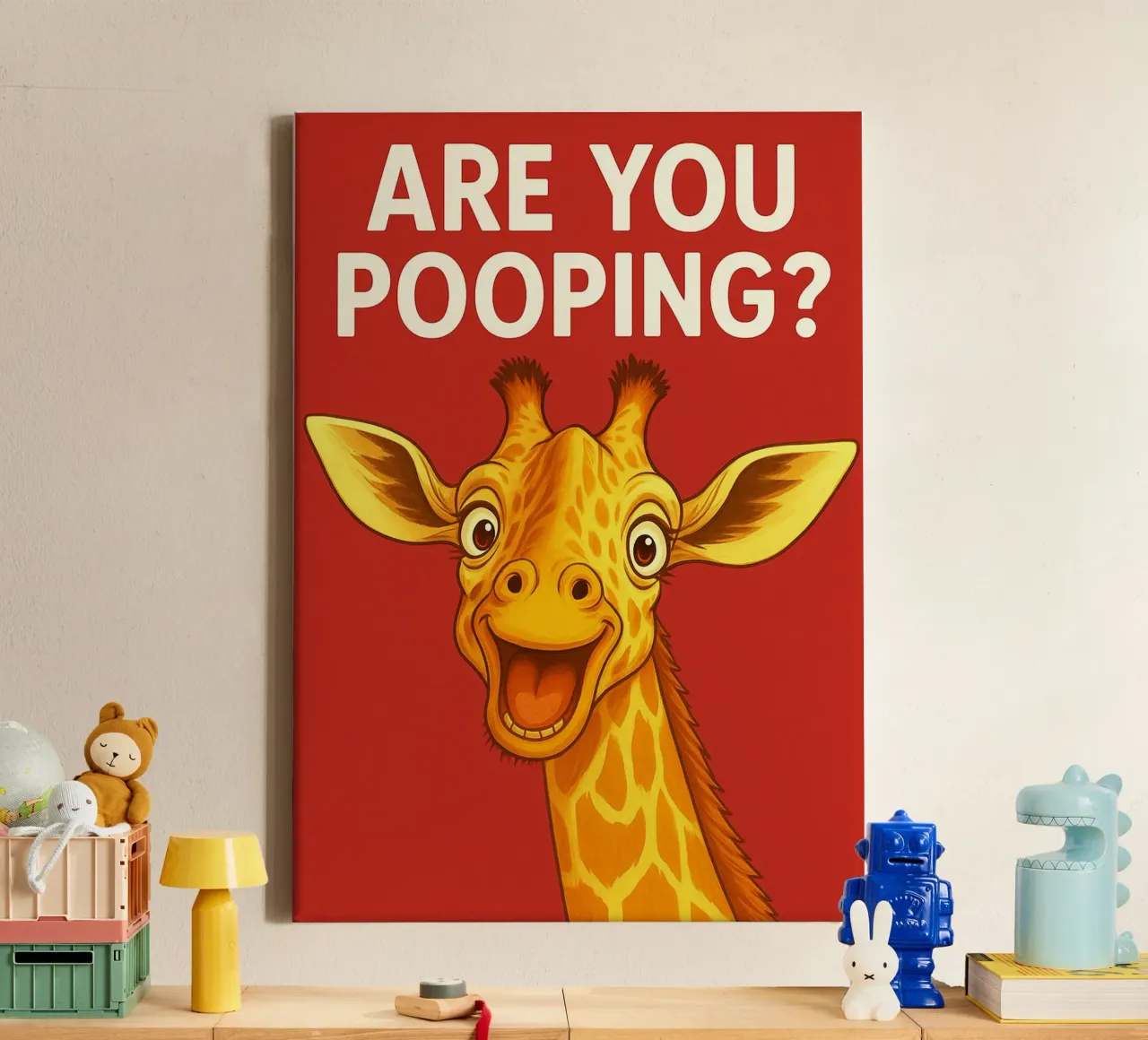 giraffe ben je aan het poepen canvas met Baklijst van PitaraS