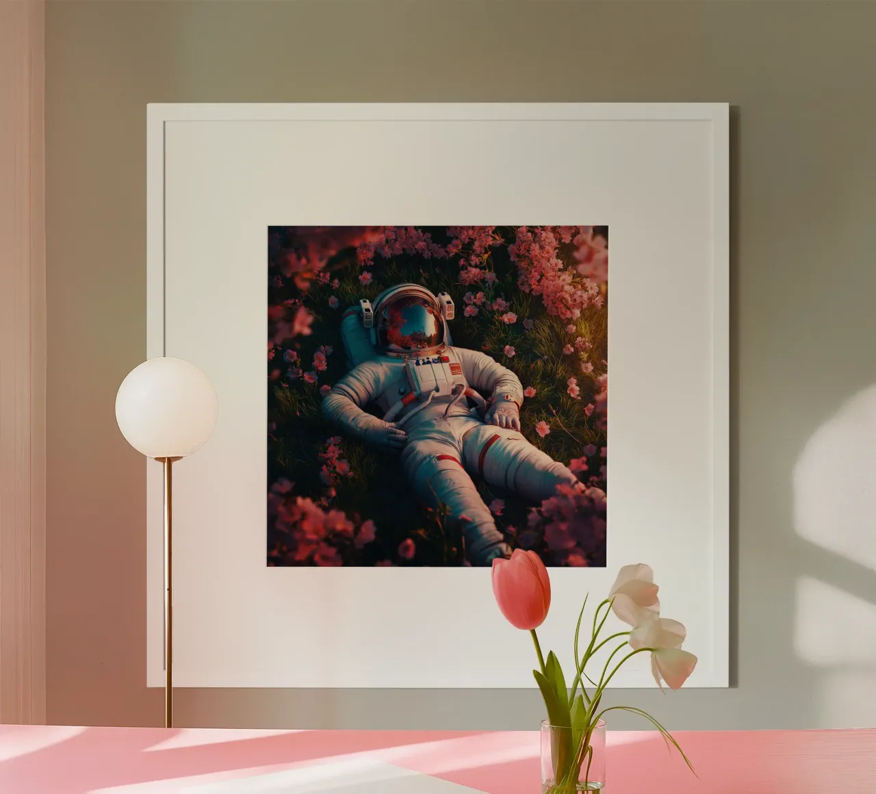Astronaut and cherry blossoms poster con telaio in alluminio da Motivate-Today