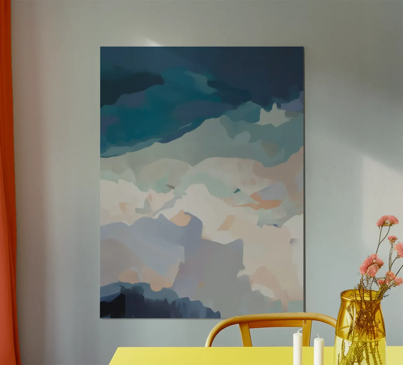 Pastel Mist Stilte poster met houten frame van Monarch Arc