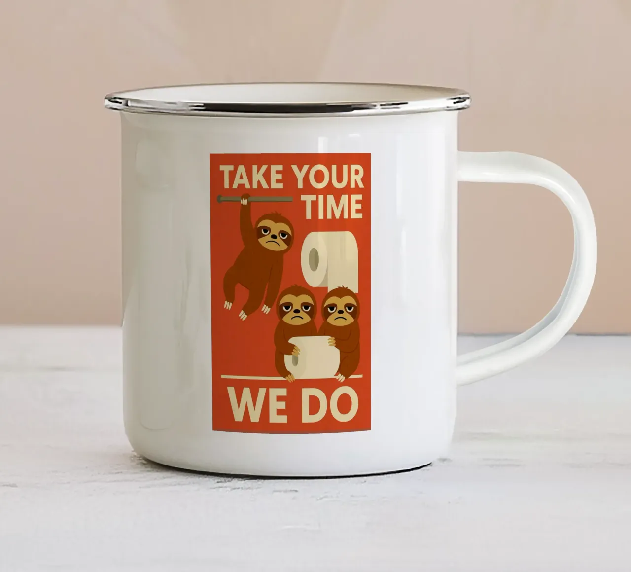 Faultier nimm dir Zeit wir machen lustiges Bad Emaille Tasse von PitaraS