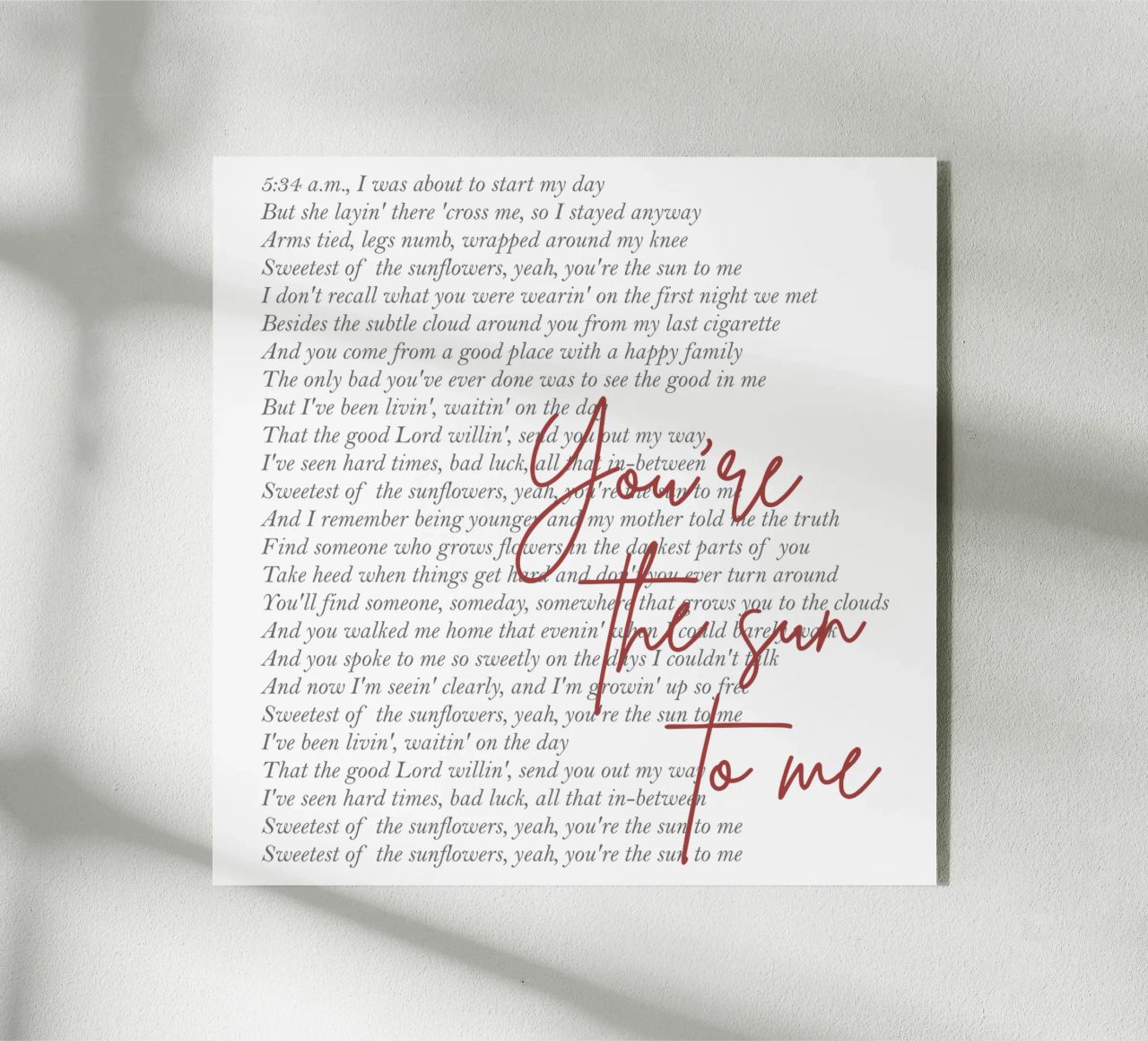 Zach Bryan Tu sei il sole per me plexiglass da callmegreciaa