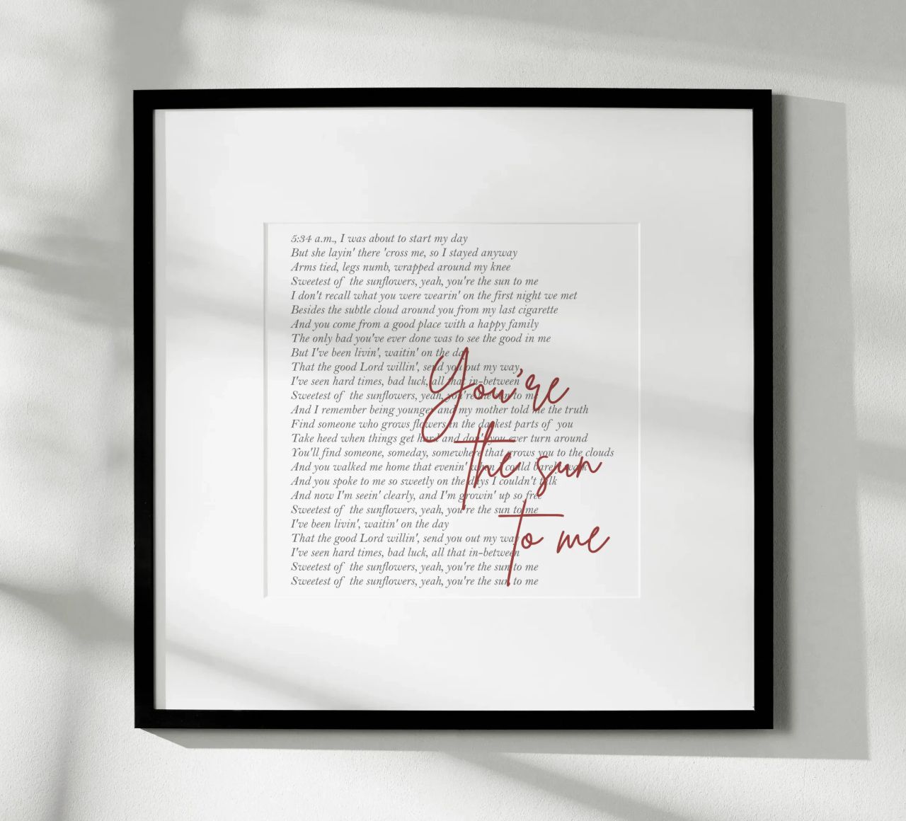Zach Bryan Tu sei il sole per me poster con telaio in plastica da callmegreciaa
