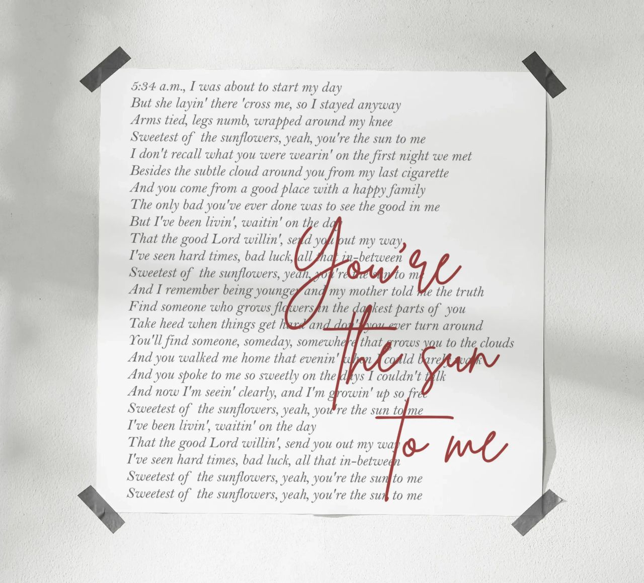 Zach Bryan Tu sei il sole per me poster con telaio in plastica da callmegreciaa
