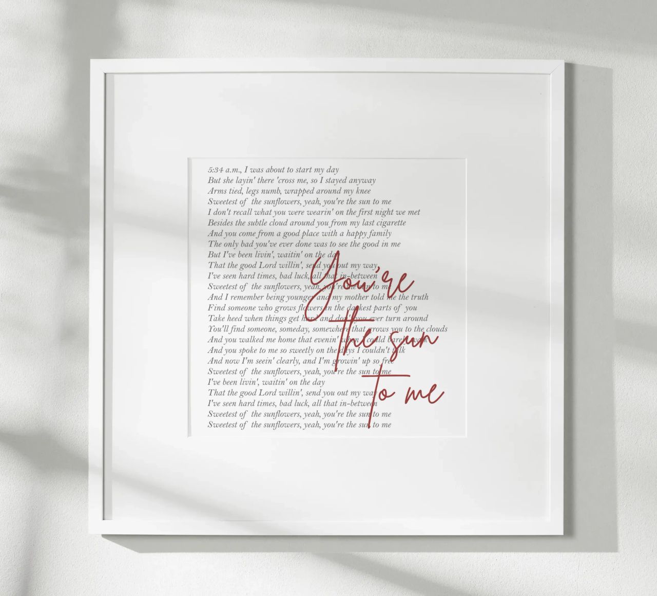 Zach Bryan Tu sei il sole per me poster con telaio in plastica da callmegreciaa