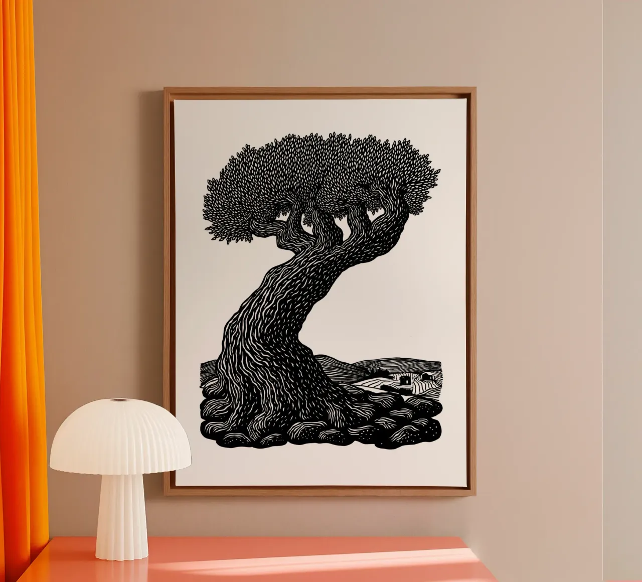 The Ancient Olive canvas met Baklijst van Indigo Rain
