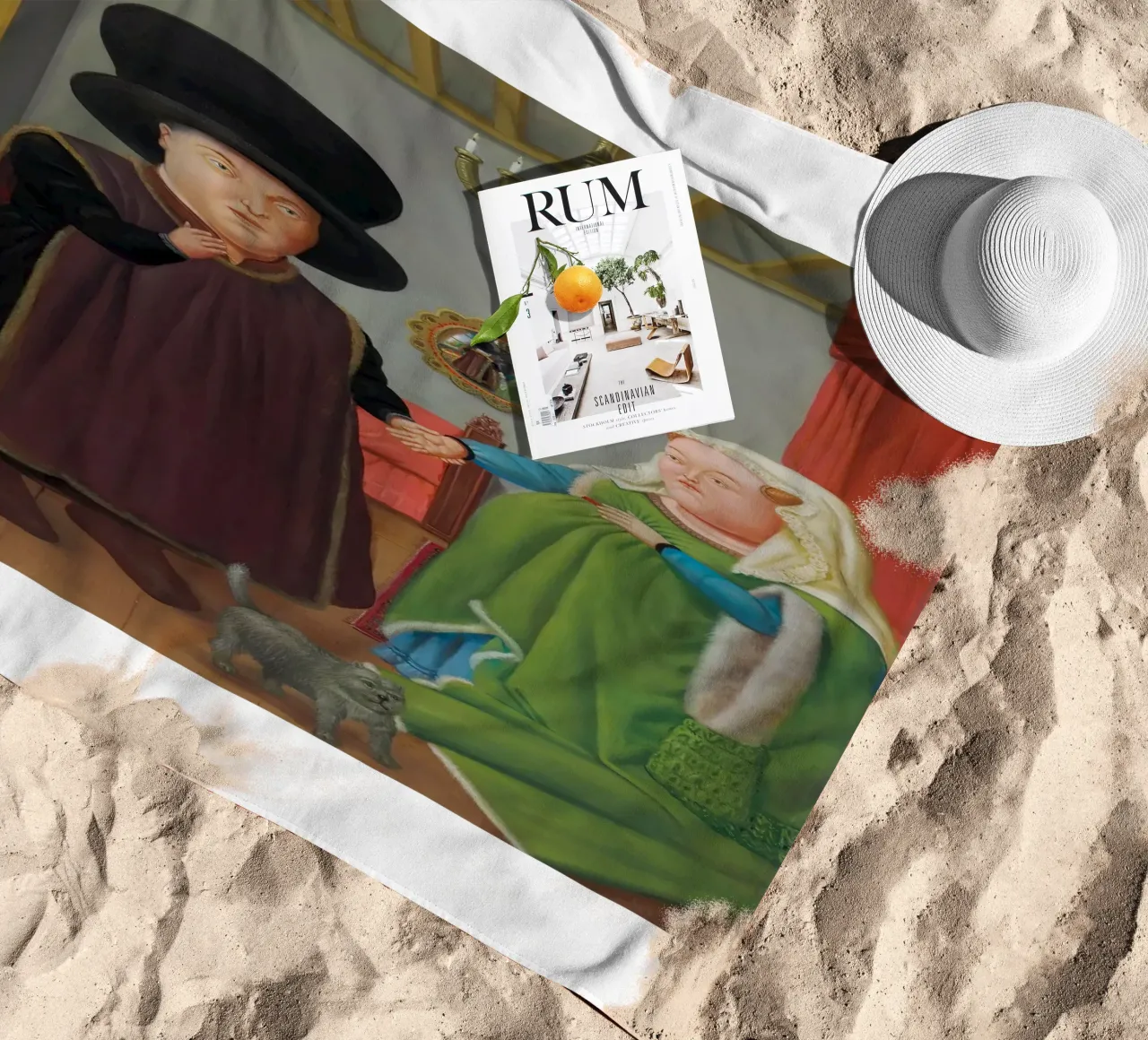 After the Arnolfini Van Eyck Fernando Botero beach towel by Boteroobest