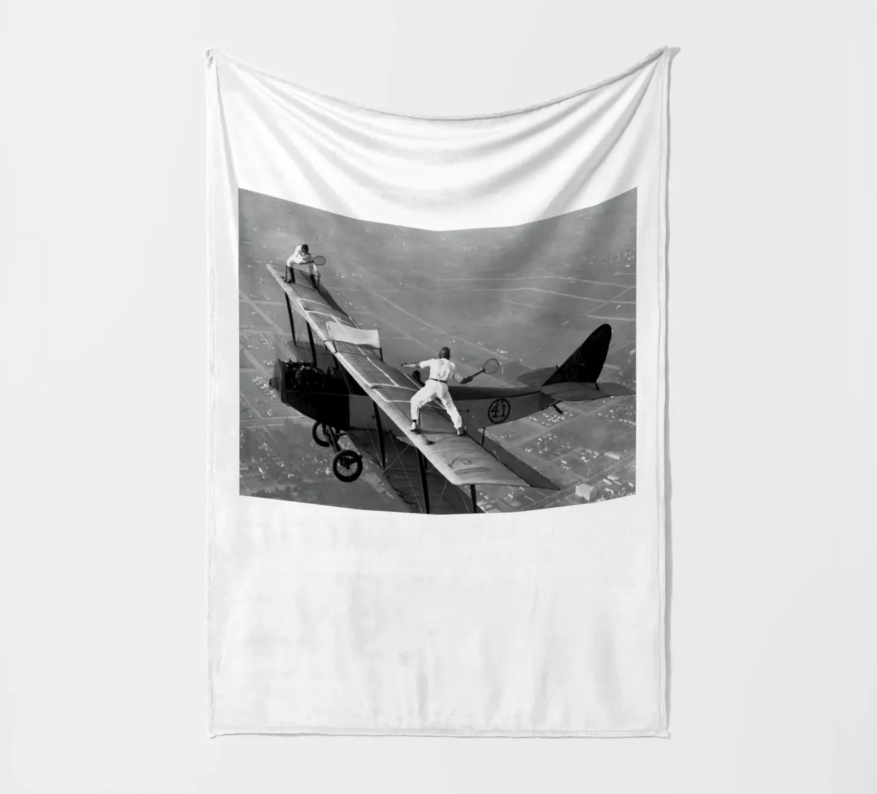 Table Tennis on a Plane Plane Ping Pong fleece blanket by Black And White