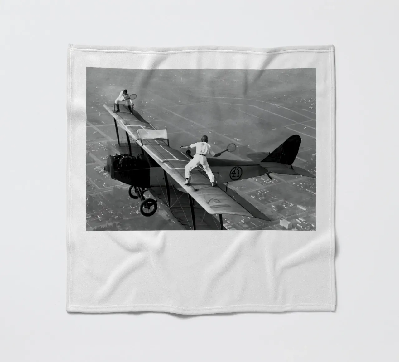 Table Tennis on a Plane Plane Ping Pong fleece blanket by Black And White