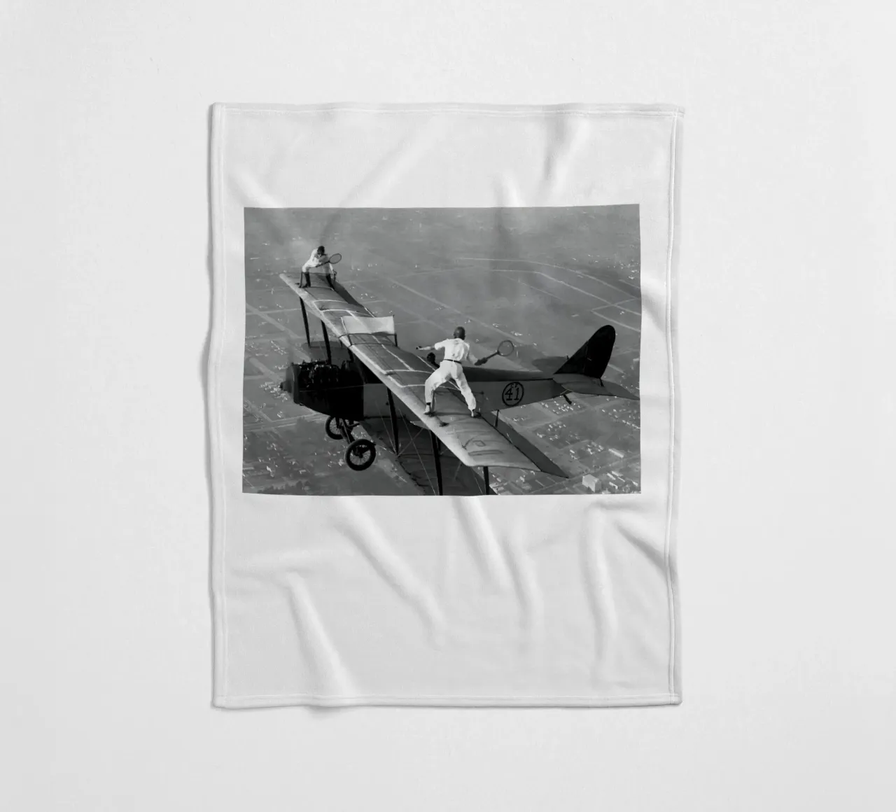 Table Tennis on a Plane Plane Ping Pong fleece blanket by Black And White
