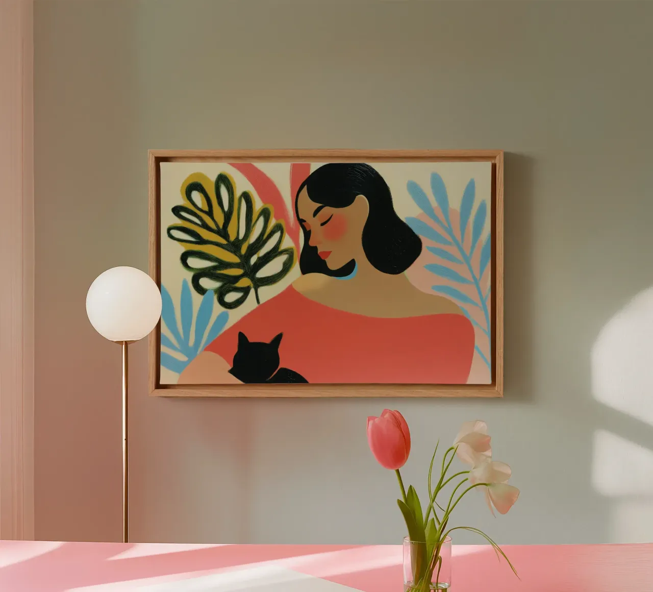 Midday rest with a cat | Portrait of a woman canvas by Autofocus