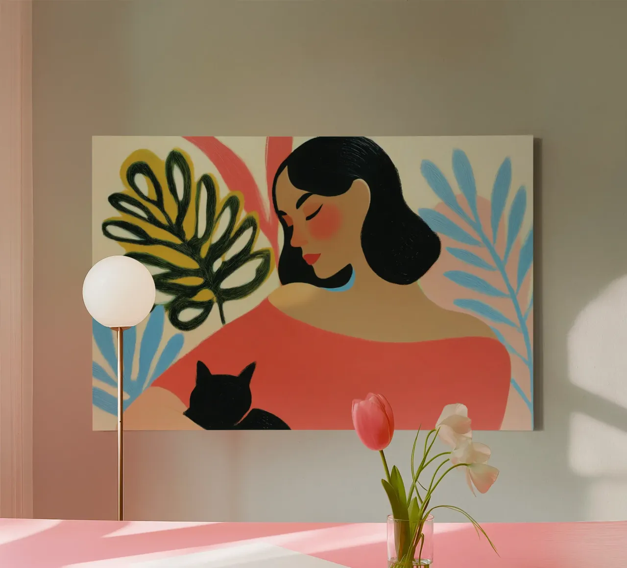 Midday rest with a cat | Portrait of a woman canvas by Autofocus