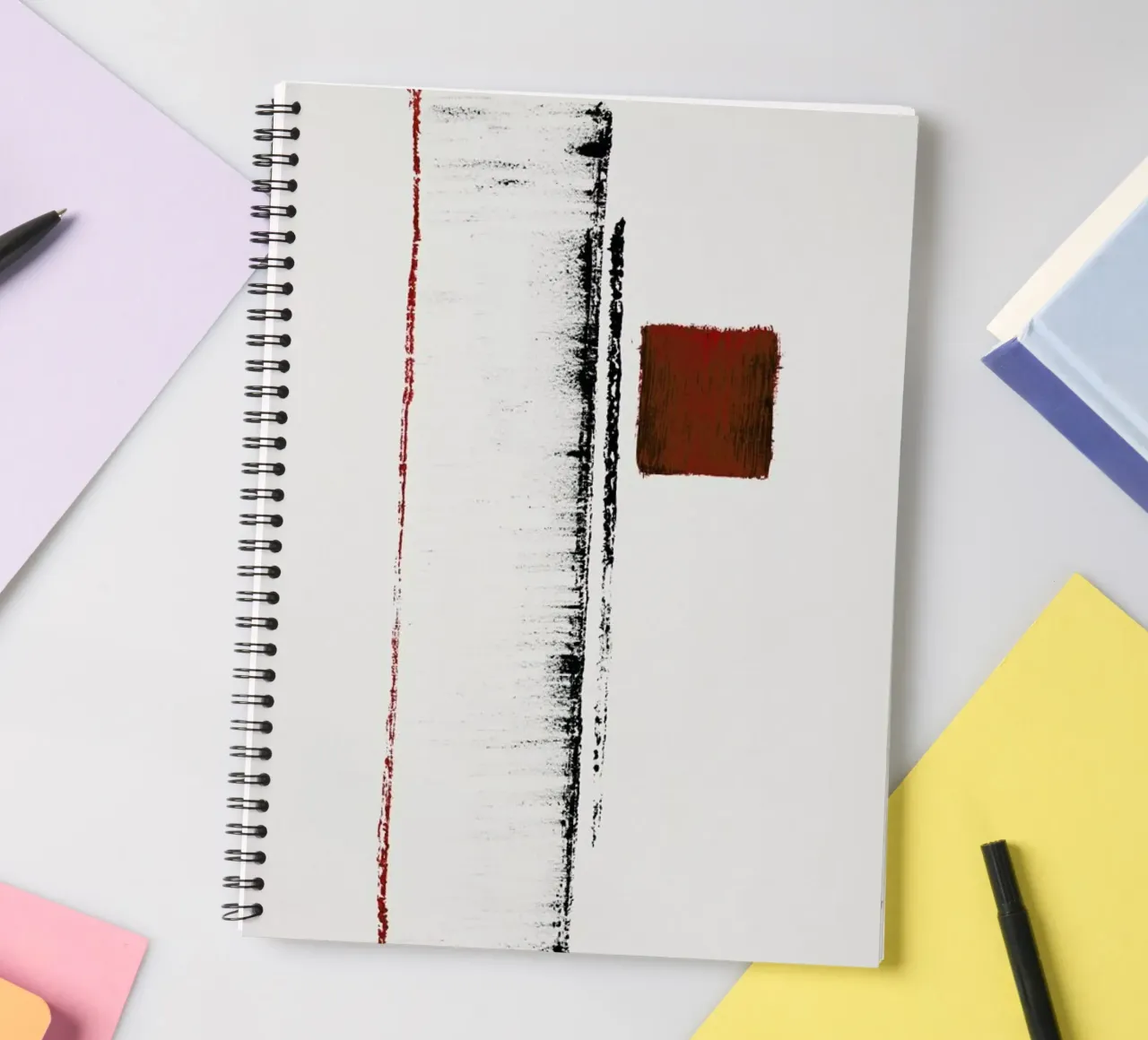 Black And Red Minimal Abstract spiral notebook by Ingrid Beddoes