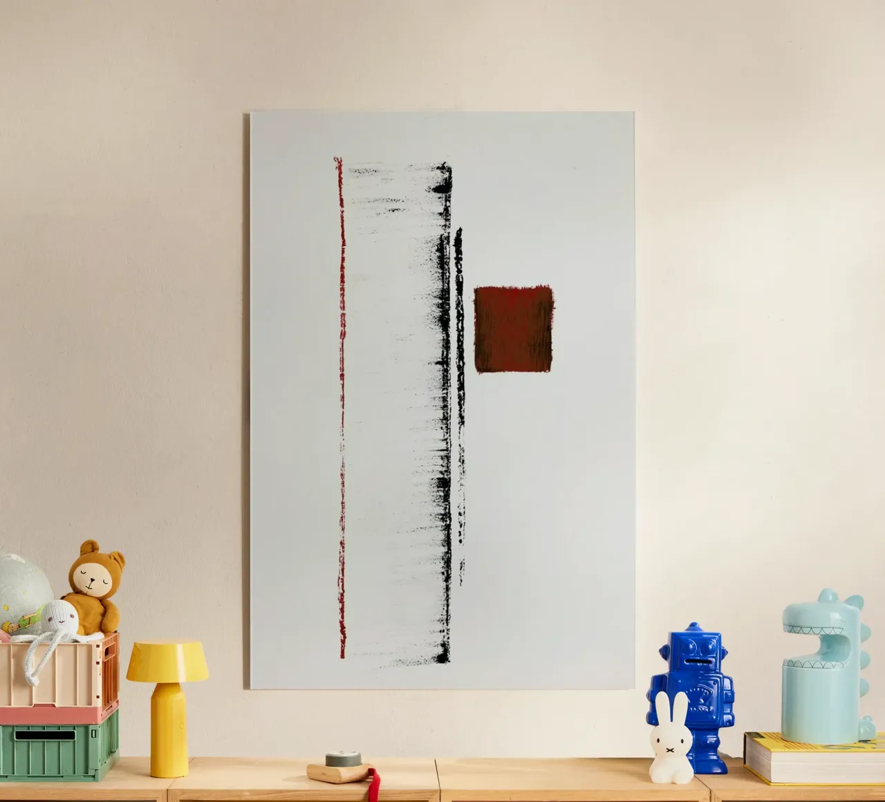 Black And Red Minimal Abstract acrylic glass by Ingrid Beddoes