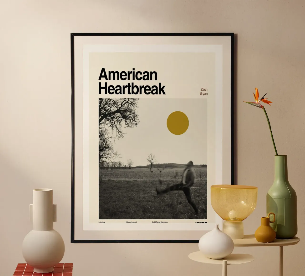 Zach Bryan Minimalist Album Cover American Heartbreak poster with wooden frame by guesmatarko