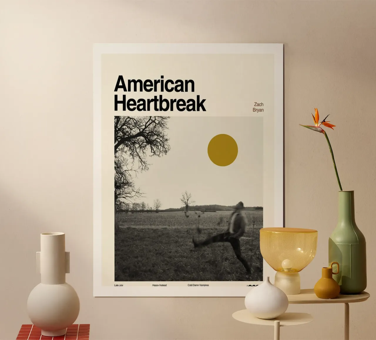 Zach Bryan Minimalist Album Cover American Heartbreak poster with wooden frame by guesmatarko