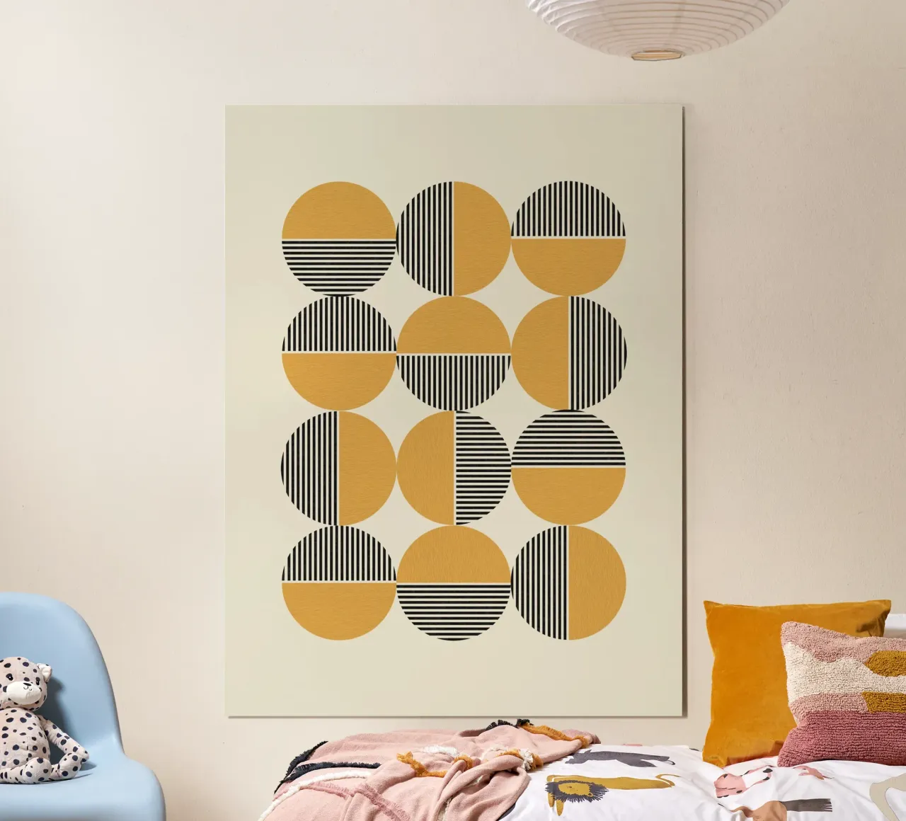 Cerchio con motivo a strisce Modernariato di metà secolo poster con telaio in plastica da MoonlightPrint