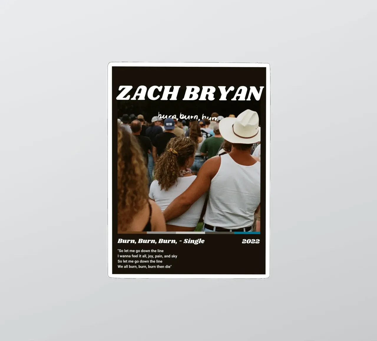 Zach Bryan Alternative Burn, Burn, Burn, Portada pegatina de guesmatarko