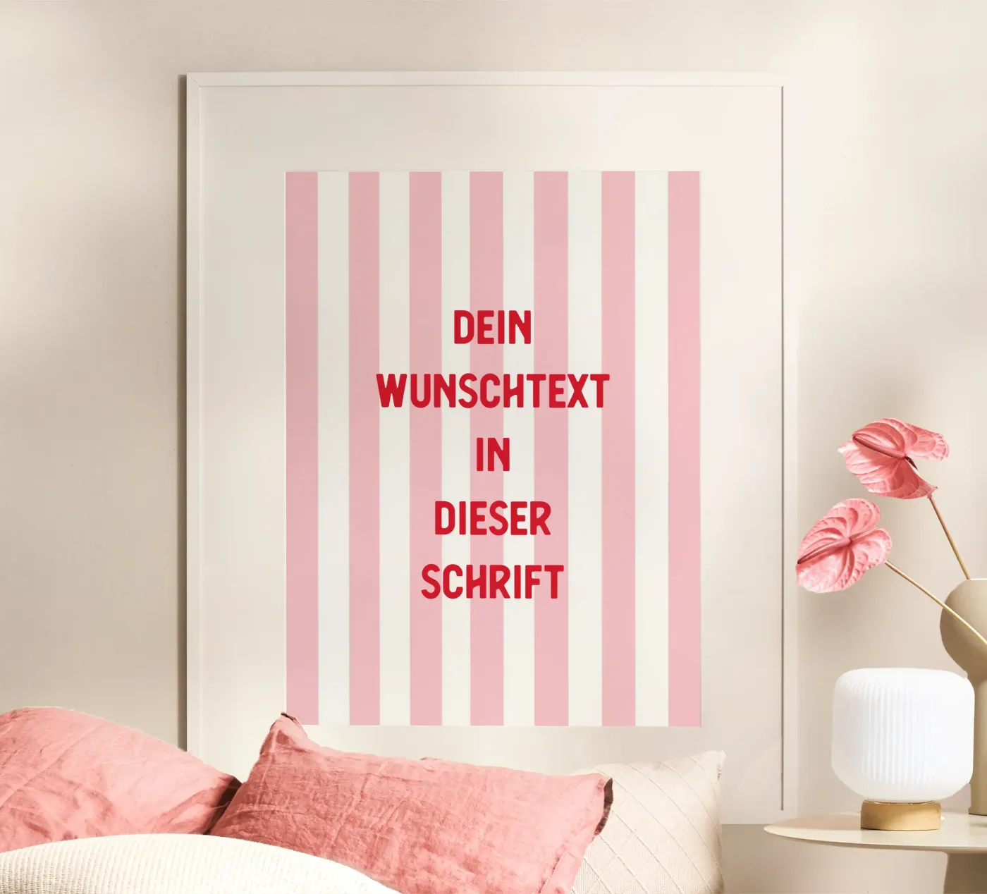 Wunschtext auf rosa Streifen Poster von WORTSPIEL