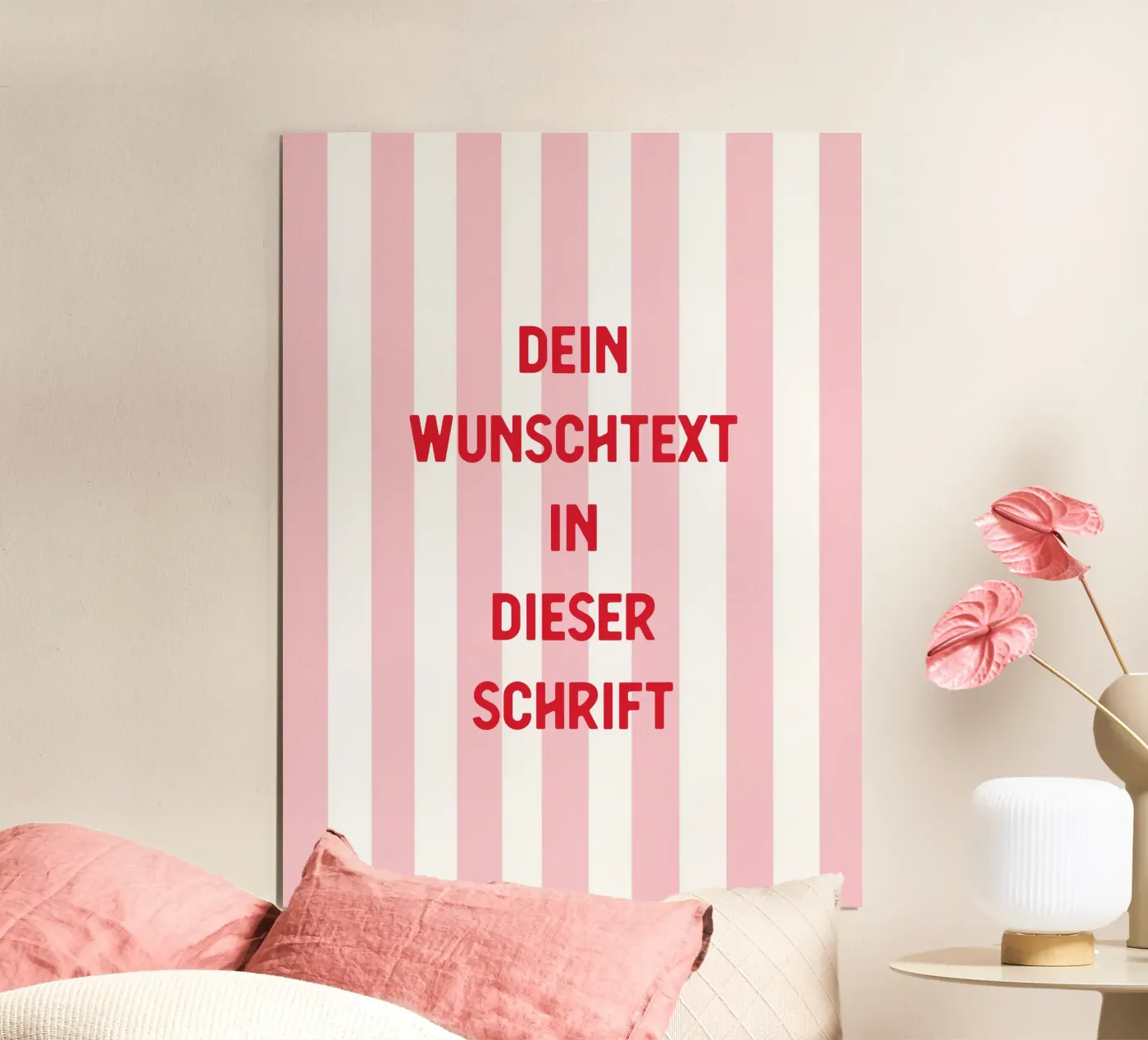 Wunschtext auf rosa Streifen Poster von WORTSPIEL