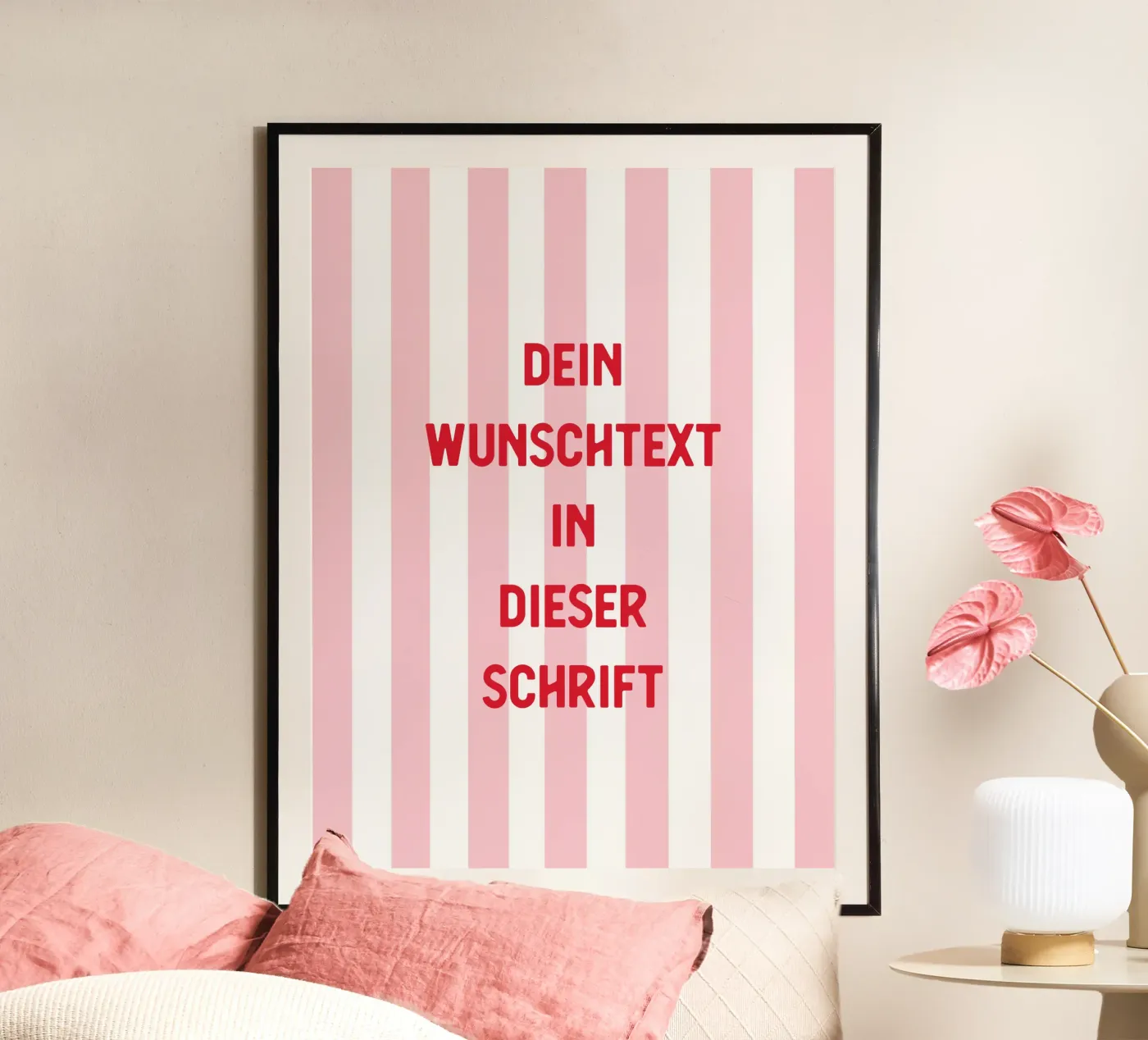 Wunschtext auf rosa Streifen Poster von WORTSPIEL