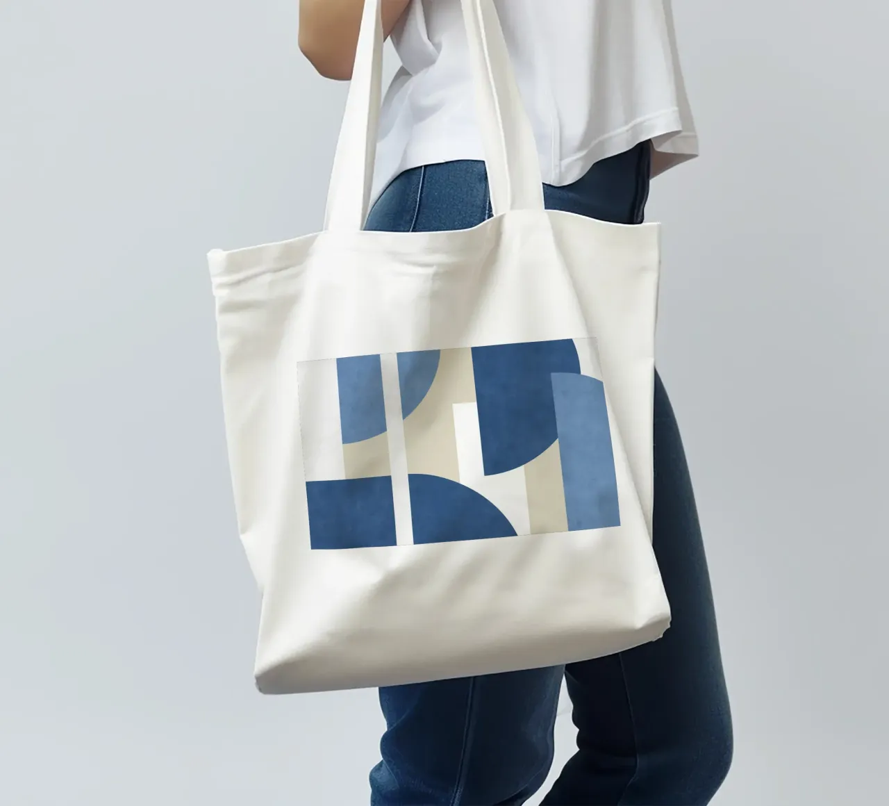 Composizione colorblock a mezzaluna - Blu borsa in juta da MoonlightPrint