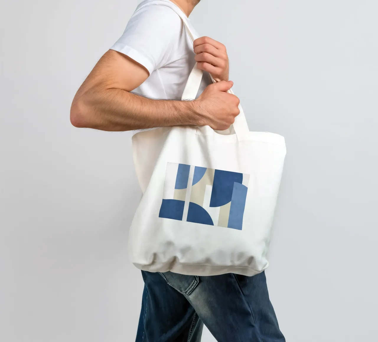 Composizione colorblock a mezzaluna - Blu borsa in juta da MoonlightPrint