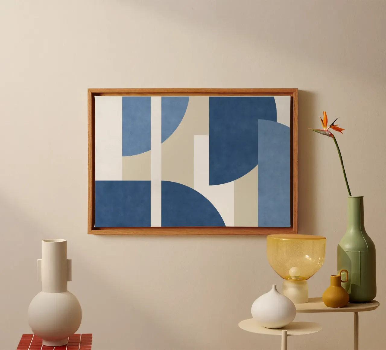 Composizione colorblock a mezzaluna - Blu tela con Cornice a cassetta da MoonlightPrint