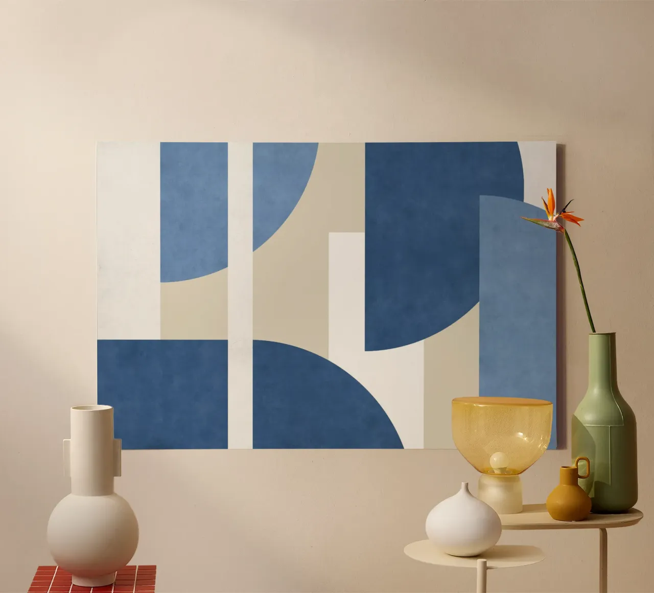 Composizione colorblock a mezzaluna - Blu tela con Cornice a cassetta da MoonlightPrint