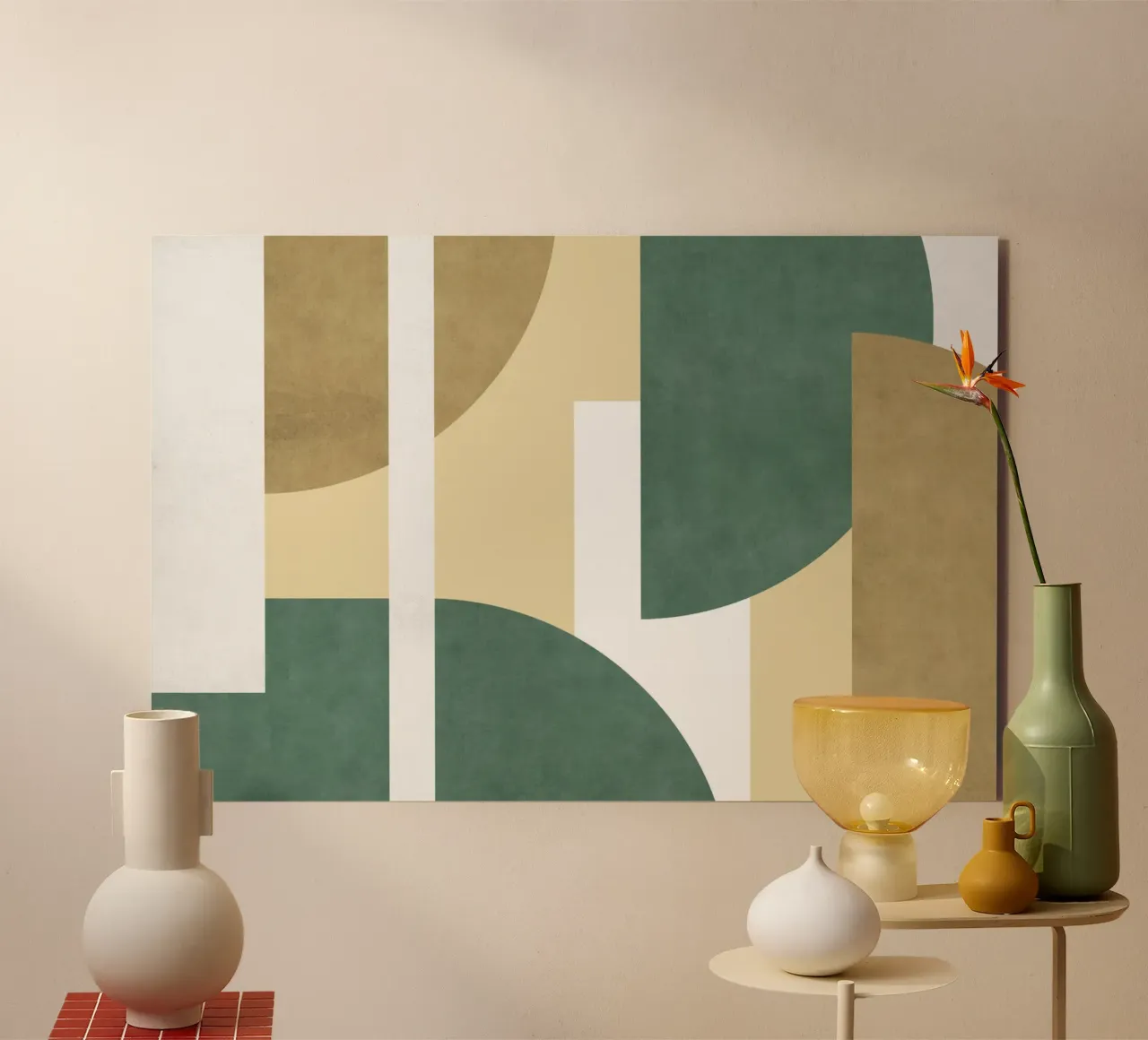 Composizione colorblock a mezza luna - Verde Beige alluminio dibond da MoonlightPrint