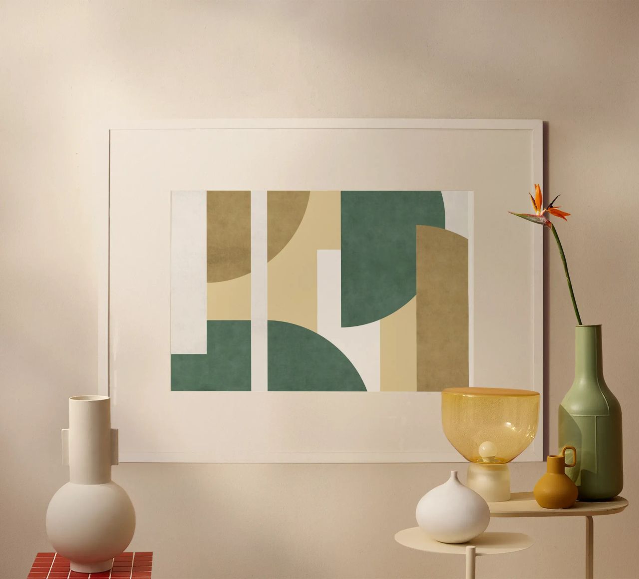 Media luna Colorblock Composición - Verde Beige poster de MoonlightPrint