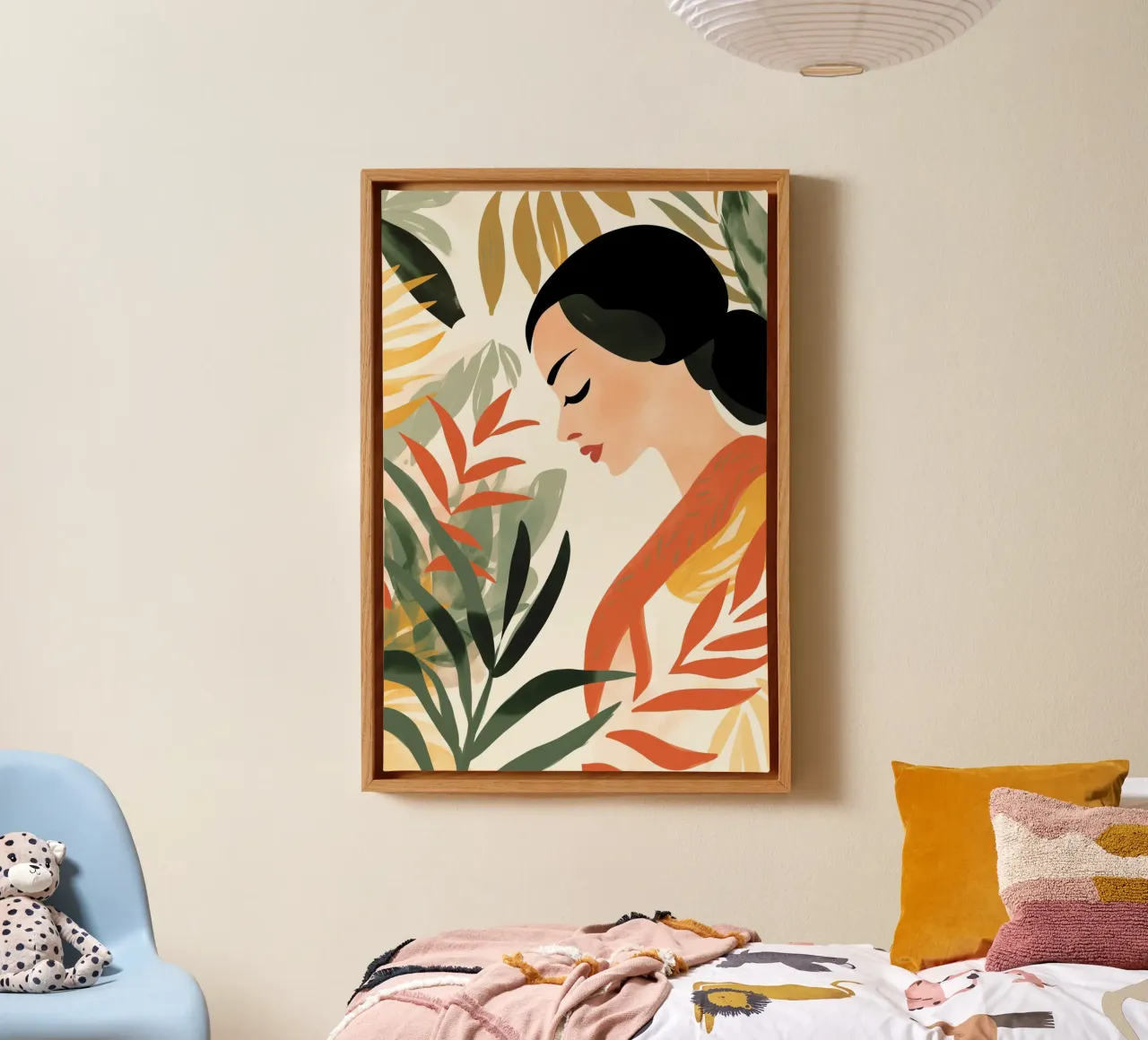 Botanical muse between leaves and thoughts canvas with Floater frame by Autofocus