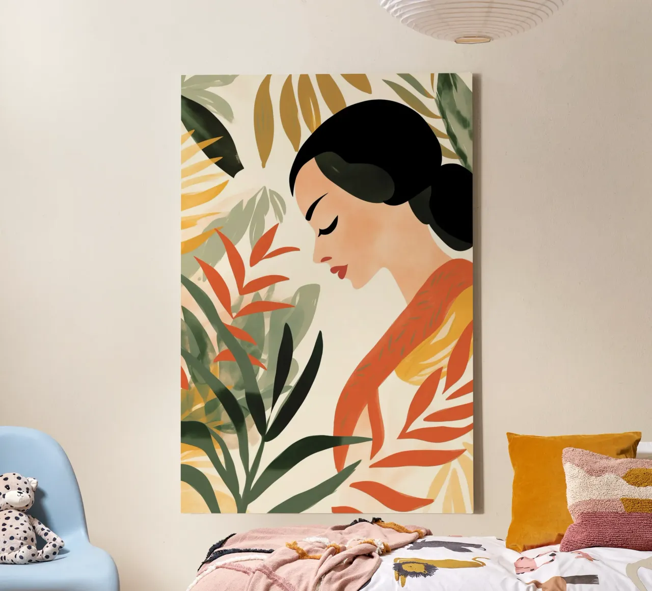 Botanical muse between leaves and thoughts canvas with Floater frame by Autofocus