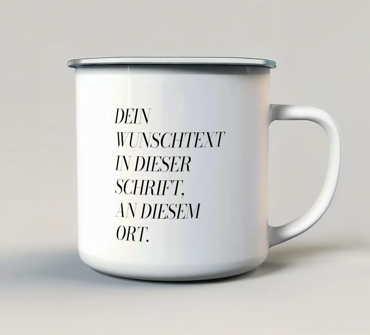 Wunschtext in schwarz weiß emaille mok van WORTSPIEL