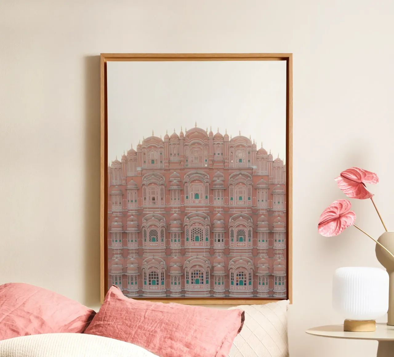 Morning light on the Hawa Mahal Pink Palace - Jaipur, India canvas with Floater frame by Kimberley Jekel Photography
