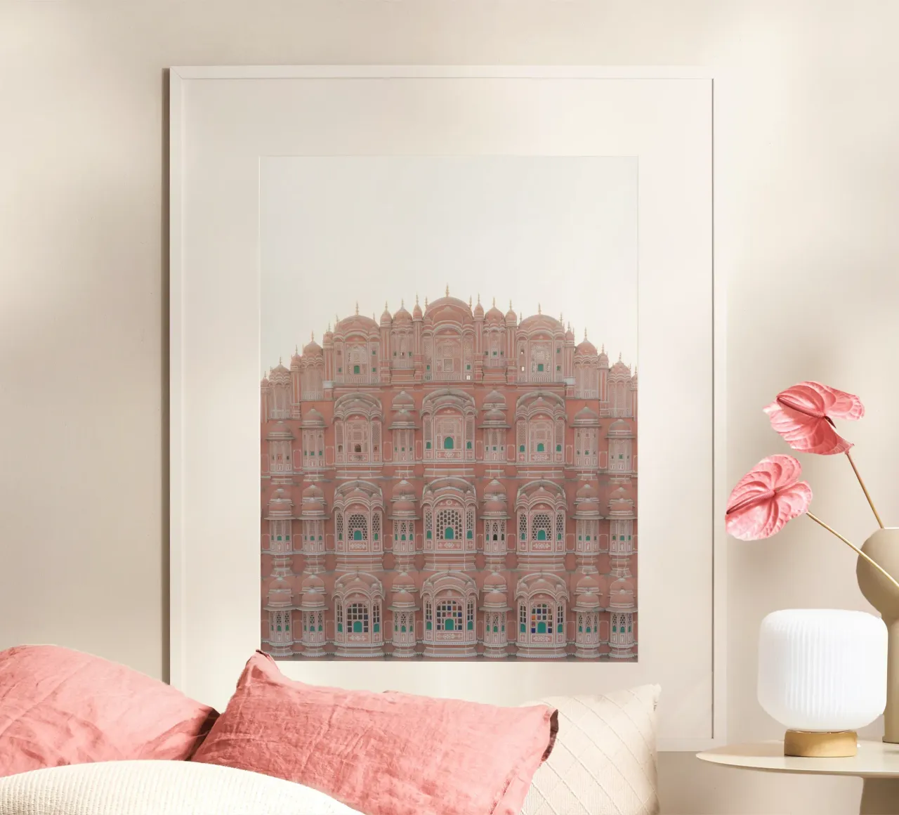 Morgenlicht auf dem Hawa Mahal Pink Palace - Jaipur, Indien Poster von Kimberley Jekel Photography