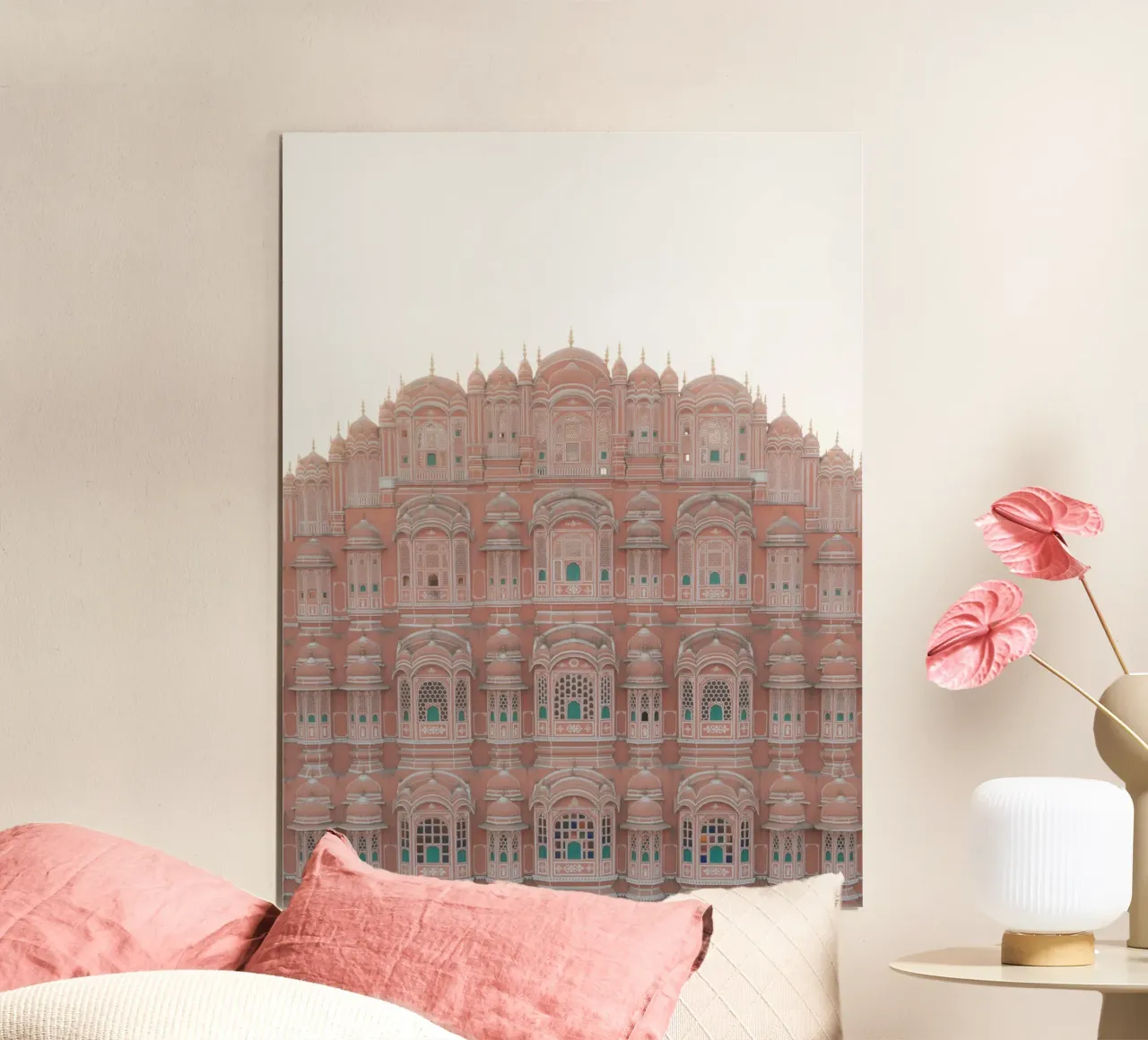 Morgenlicht auf dem Hawa Mahal Pink Palace - Jaipur, Indien Poster von Kimberley Jekel Photography