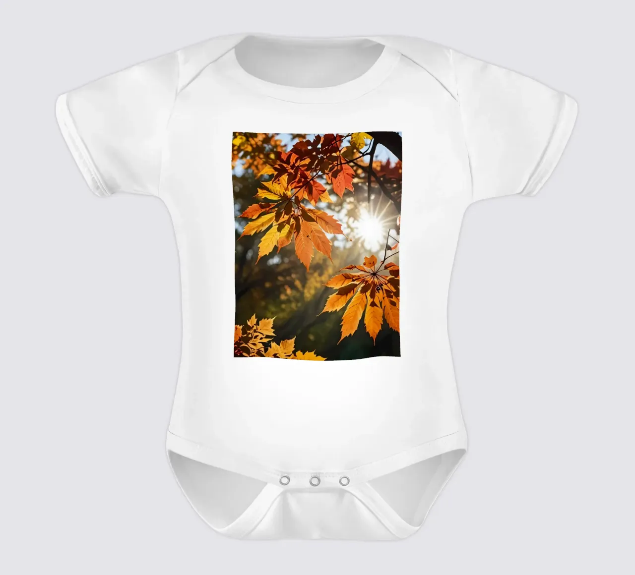 Autumn leaves in vibrant colors illuminated by sunlight short-sleeve baby romper by DesignDoodle