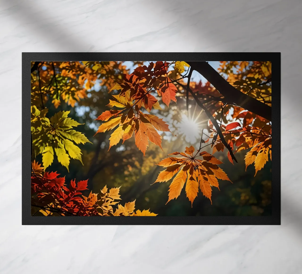Foglie d'autunno dai colori vivaci illuminate dalla luce del sole zerbino da DesignDoodle