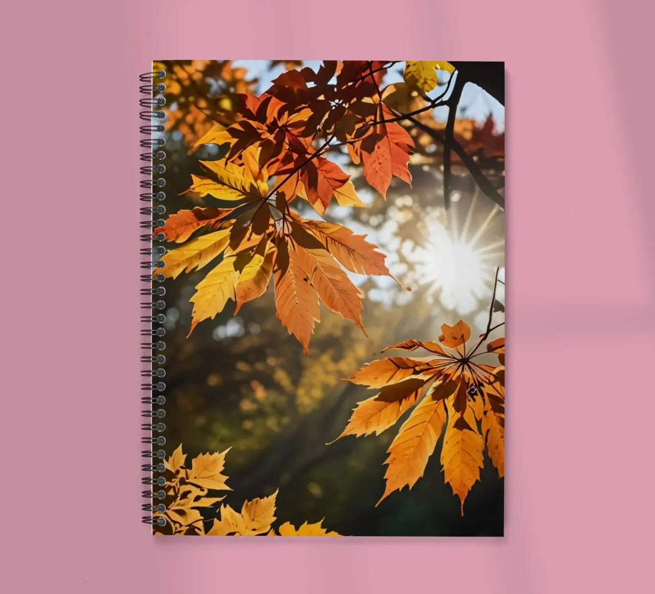 Autumn leaves in vibrant colors illuminated by sunlight spiral notebook by DesignDoodle