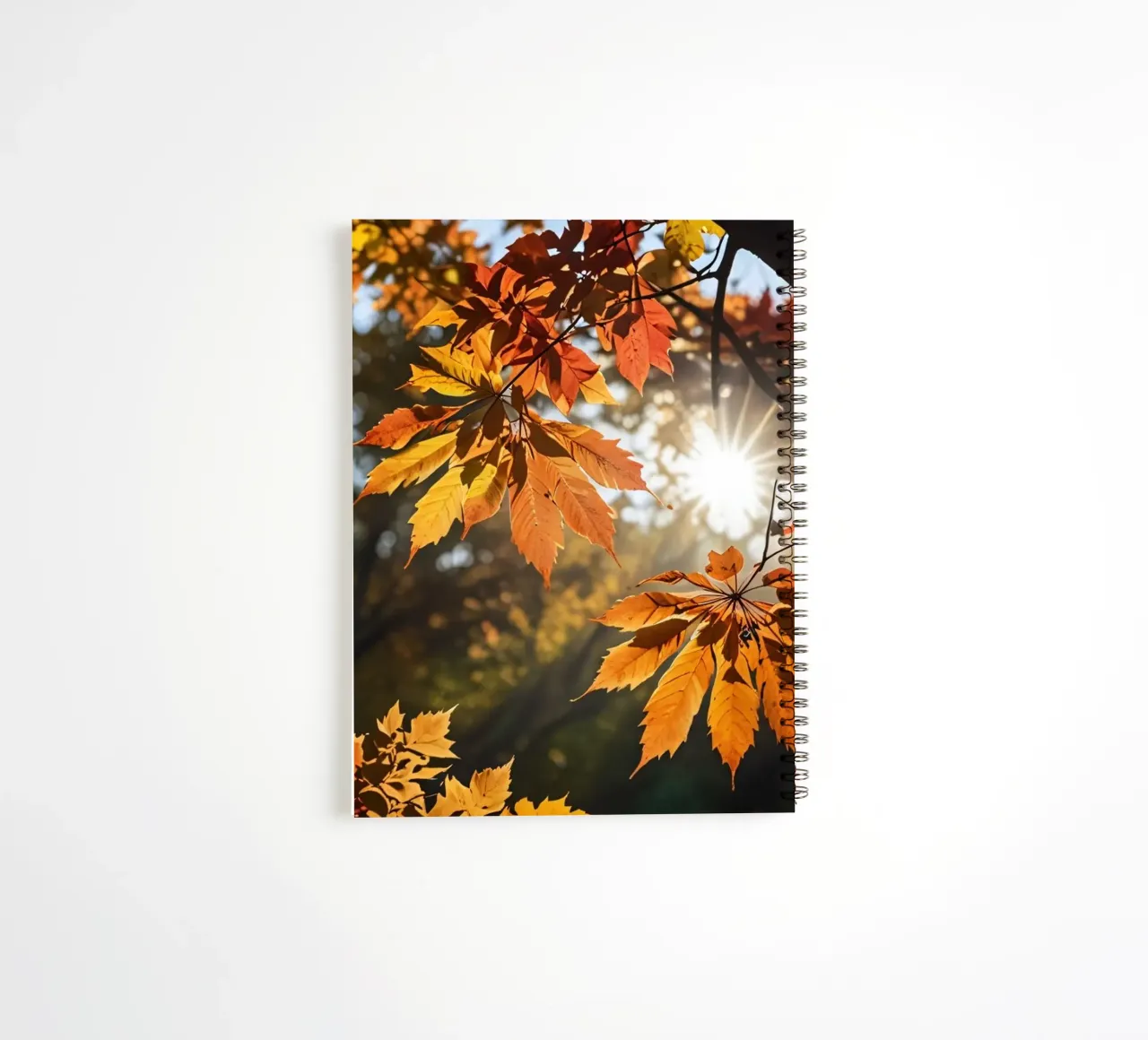 Autumn leaves in vibrant colors illuminated by sunlight spiral notebook by DesignDoodle