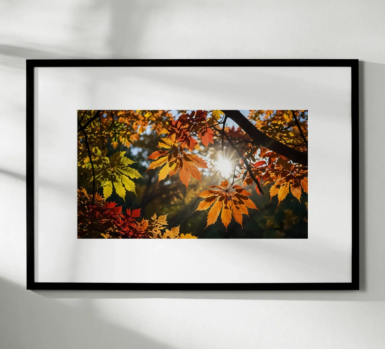 Foglie d'autunno dai colori vivaci illuminate dalla luce del sole carta hahnemühle da DesignDoodle