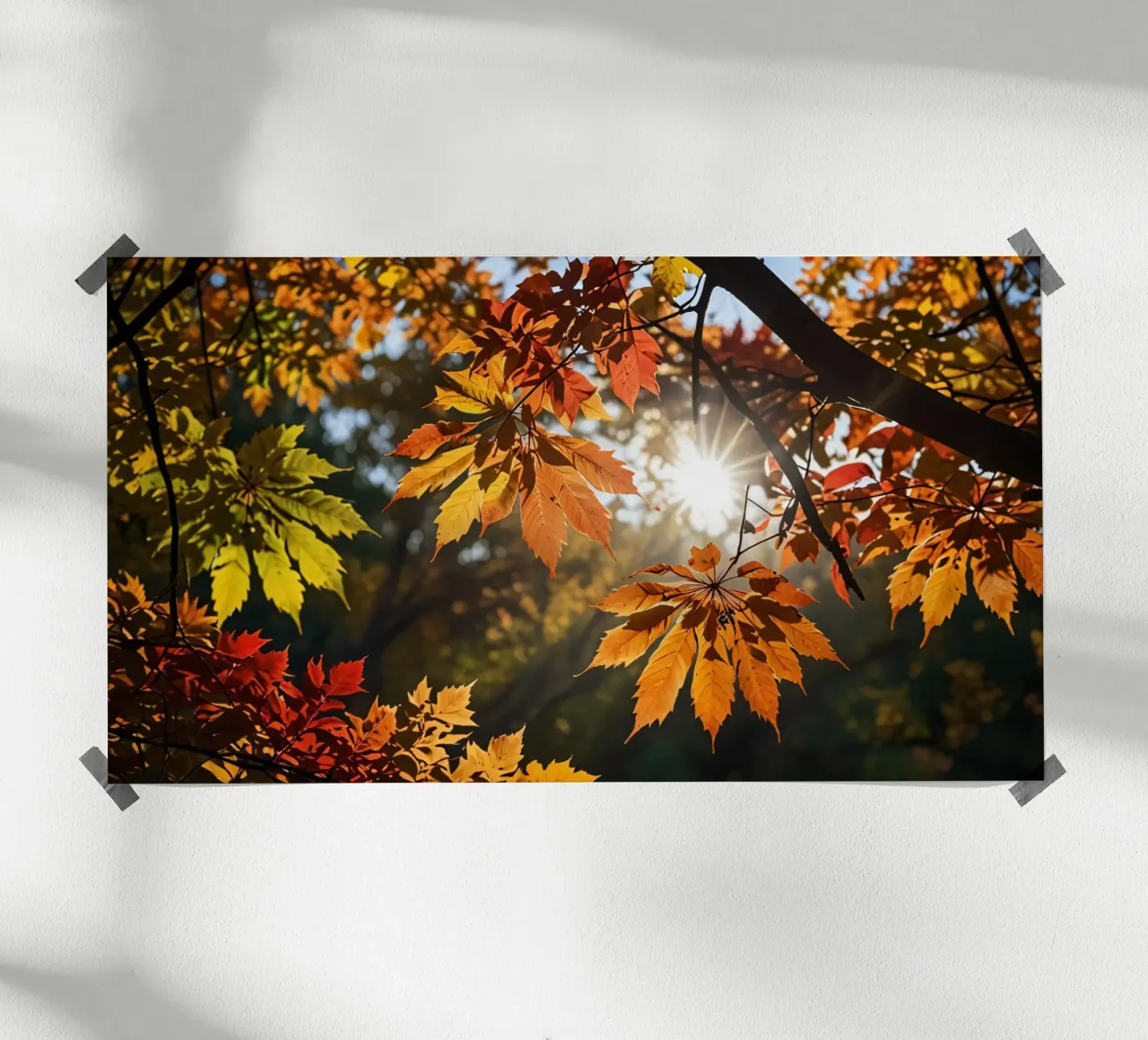 Foglie d'autunno dai colori vivaci illuminate dalla luce del sole poster da DesignDoodle