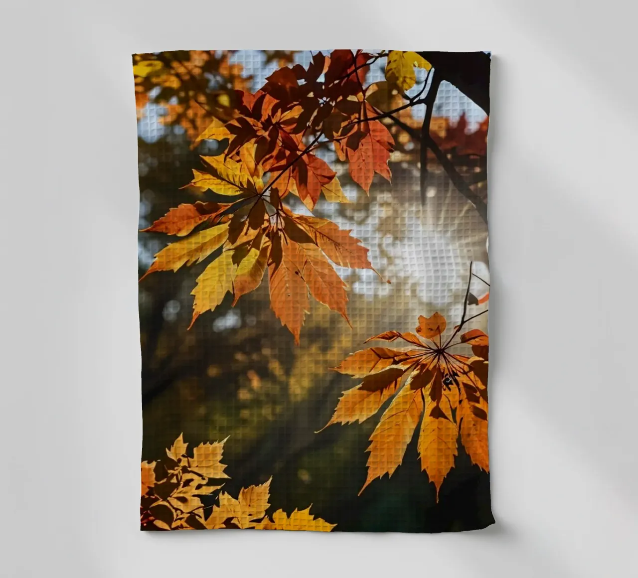 Foglie d'autunno dai colori vivaci illuminate dalla luce del sole canovaccio da cucina da DesignDoodle