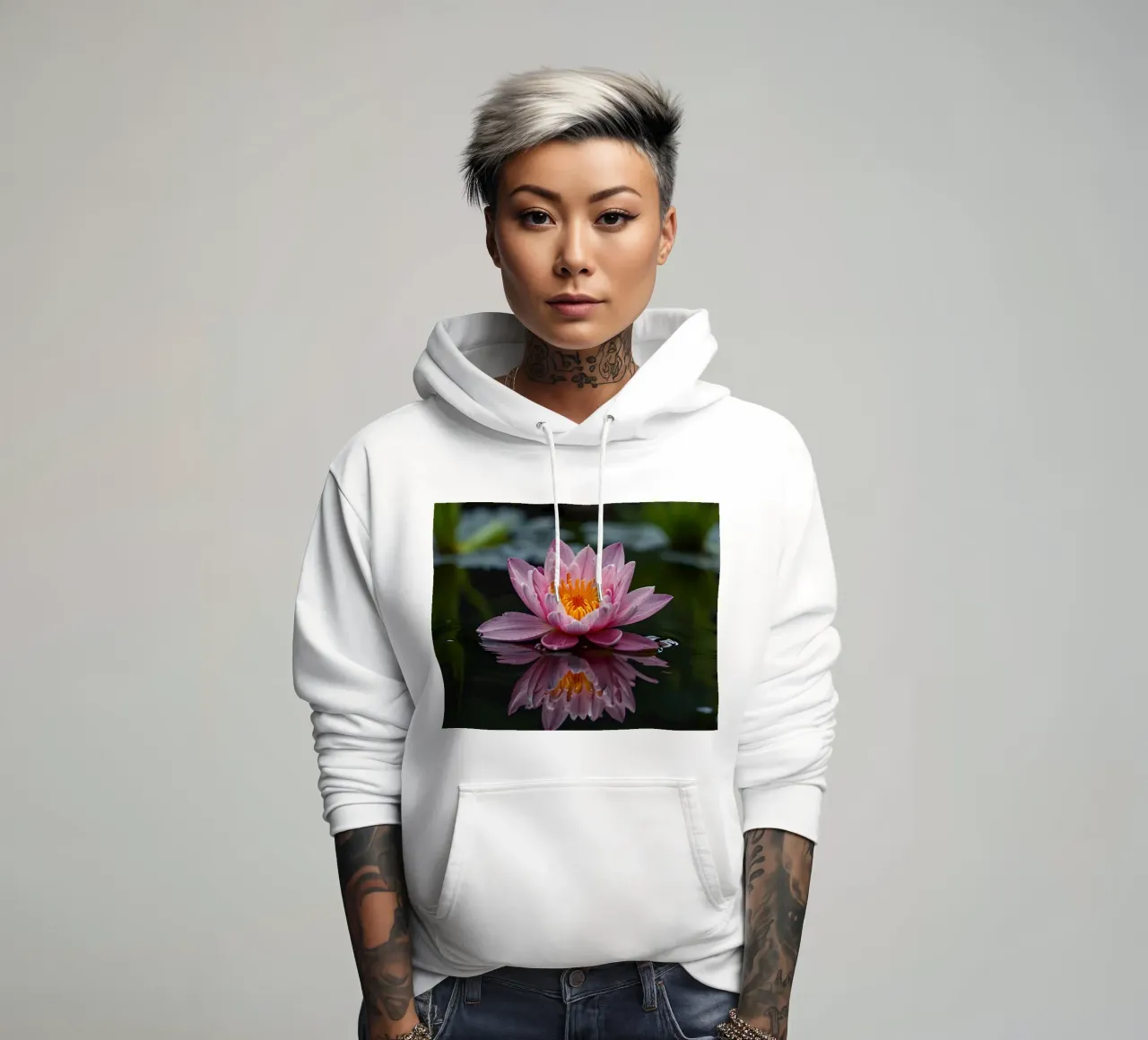 Una colorata ninfea rosa fiorisce con grazia felpa con cappuccio da DesignDoodle