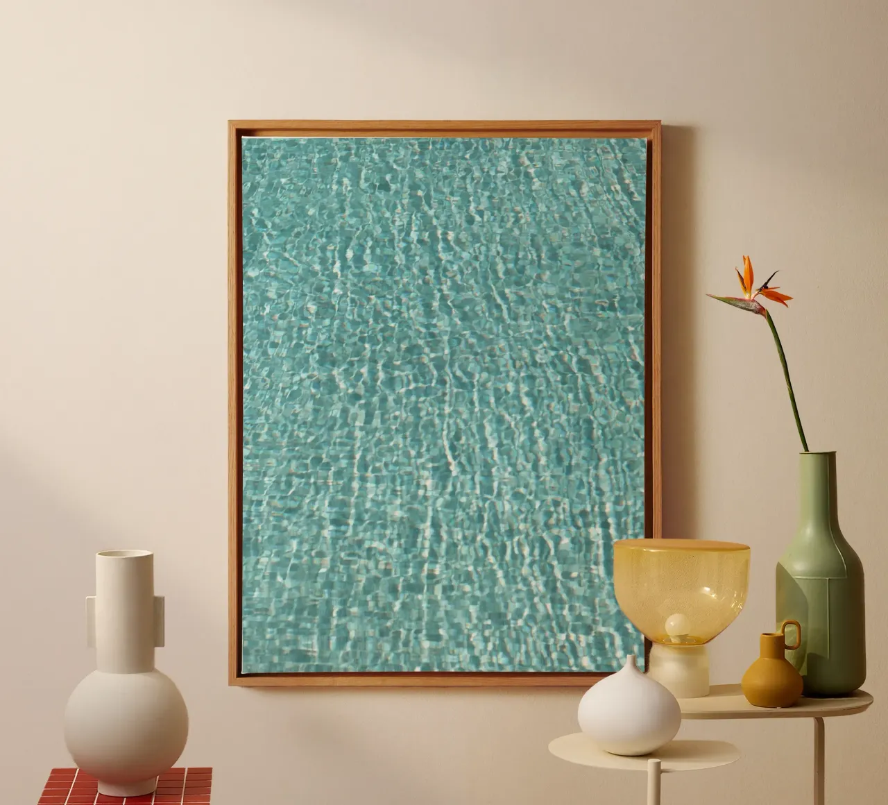 Blaues Schwimmbadwasser Leinwand mit Schattenfugenrahmen von Kimberley Jekel Photography