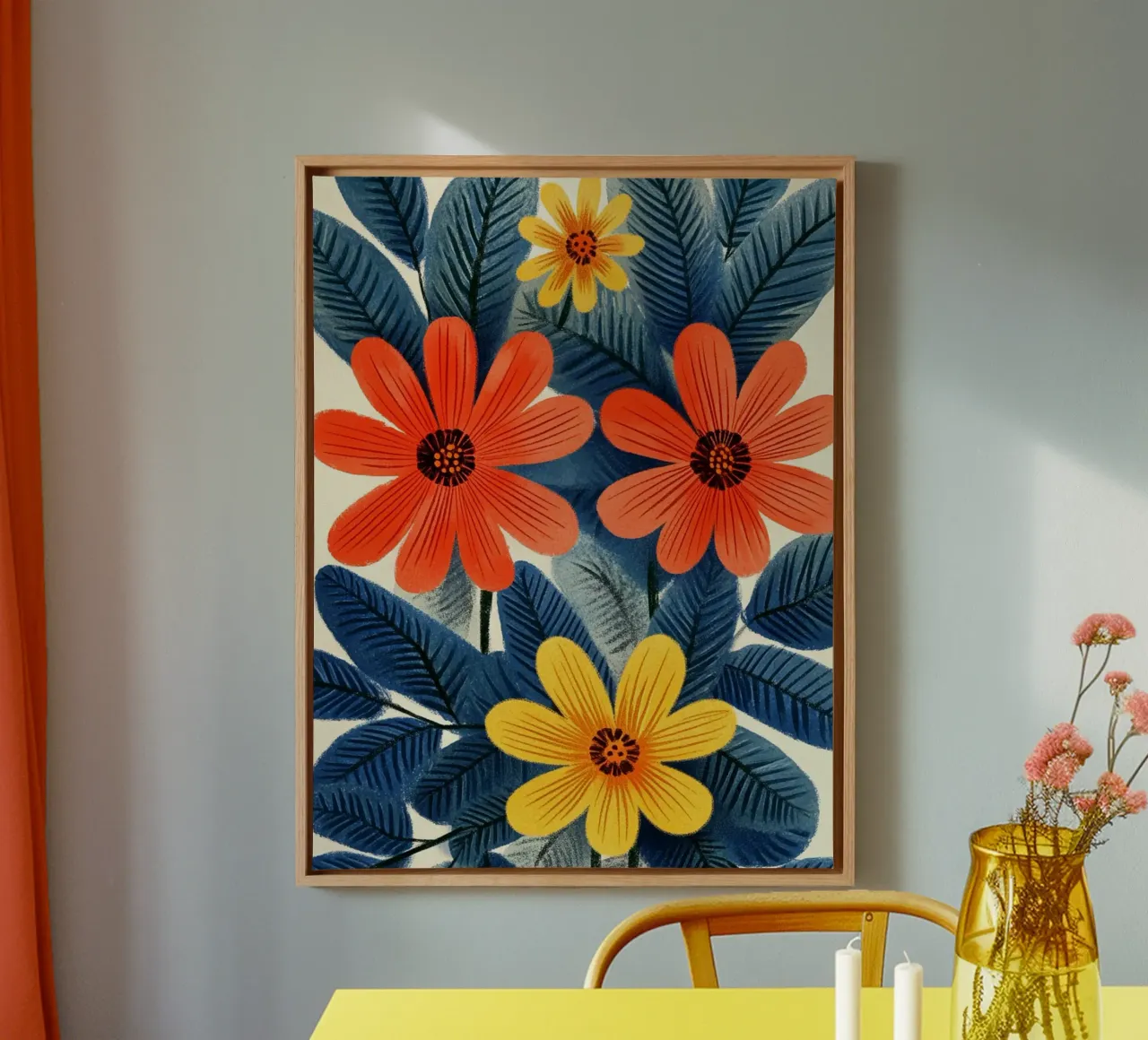 Bloesems en bladeren canvas met Baklijst van Curious Canvas