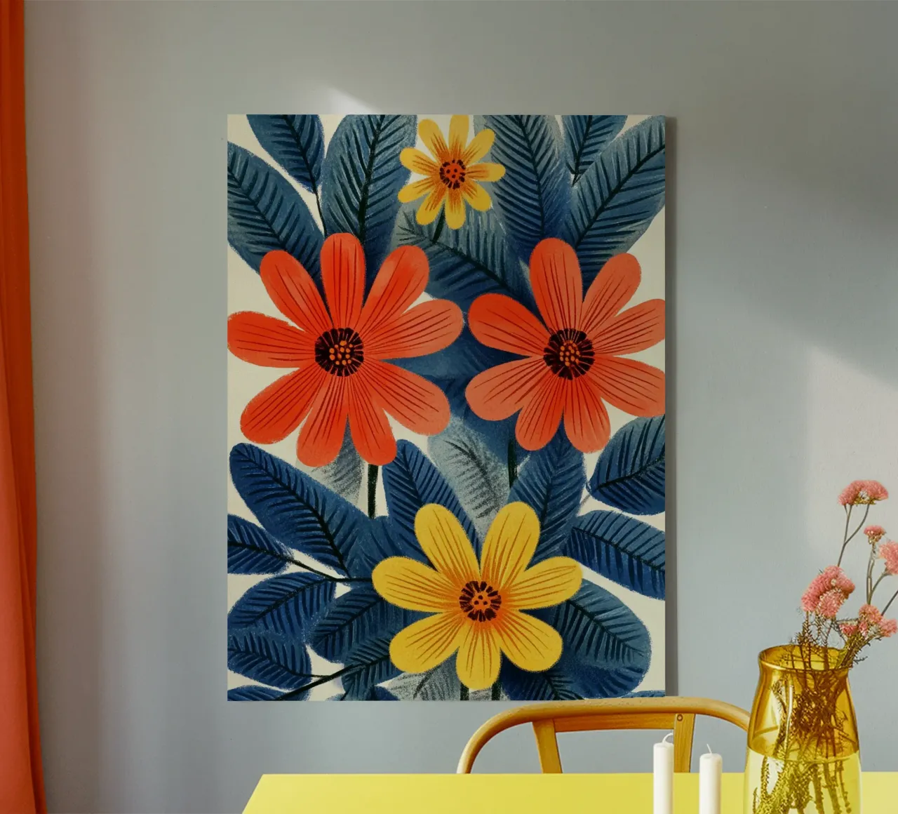 Bloesems en bladeren canvas met Baklijst van Curious Canvas